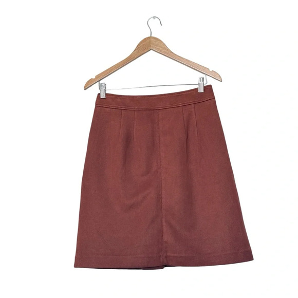 Loft Faux Suede Mini Skirt Rust Burnt Orange Zipper Pocket Lined Size 2 - Picture 3 of 5